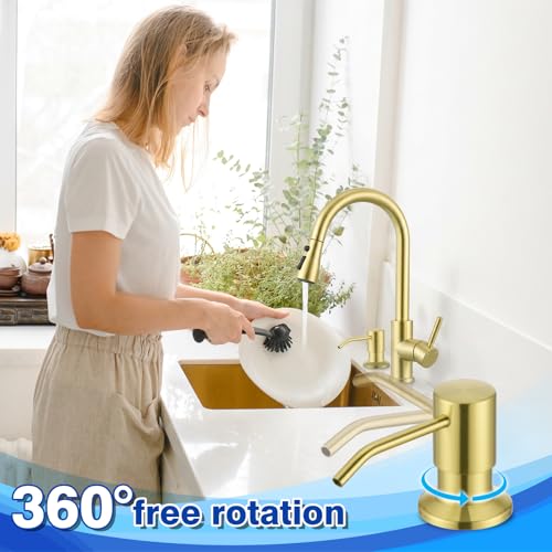 Gold Soap Dispenser for Kitchen Sink, WEWE Brushed Gold Soap Dispenser with Long Spout and Gold Soap Pump Built in Countertop Under Sink Stainless Steel by WEWE - Used condition - Image 4
