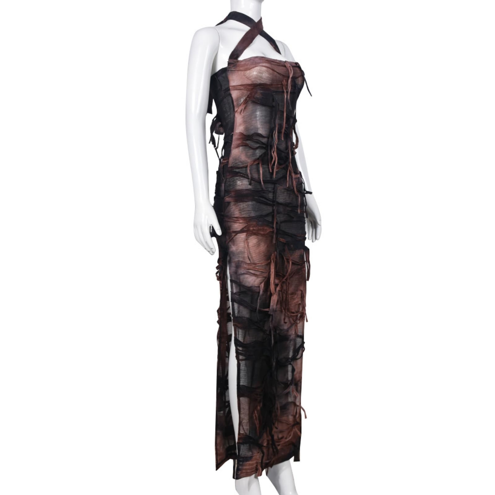 Novaorily Women Sexy Tie Dye Fringe Bodycon Dress Y2K Sleeveless Split Evening Cocktail Formal Gowns for Party Club Night