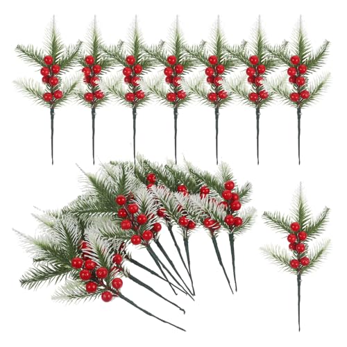 Tiges de baies décoratives blanches et branches de pin haut de gamme - 2