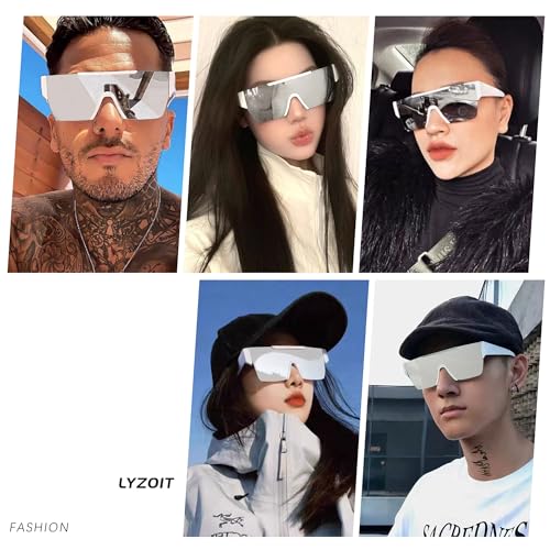 LYZOIT Square Sunglasses Women Men Flat Top Mirrored Sunnies Shades UV Protection4