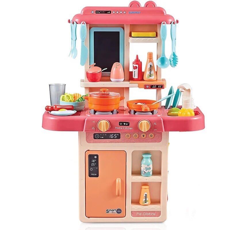 Image of BHUMLO 42 pcs Spraying Mist Kitchen Set with Lights, Sound, Sink, Water, steam Accessories Set with Light and Sound for Children