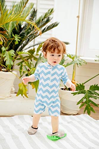 Image of VAENAIT BABY Zip & Snap Rash Guard Swimsuit, UPF 50+ One-Piece Long Sleeve Swimwear, Quick Dry Infant Beach Suit for 0~2T