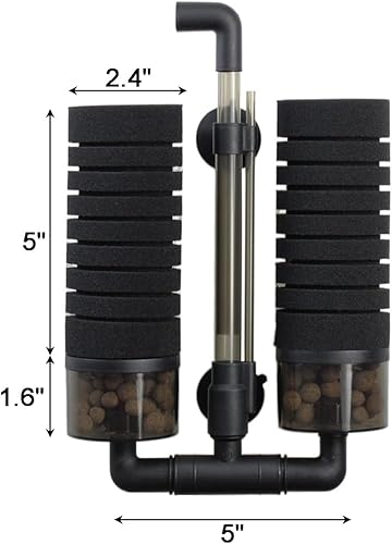 Miniatura 4 de AQUANEAT Filtro de esponja accionado por aire, filtro silencioso para acuario con bolas de cerámica, para tanque de camarones Betta Fry, con 2