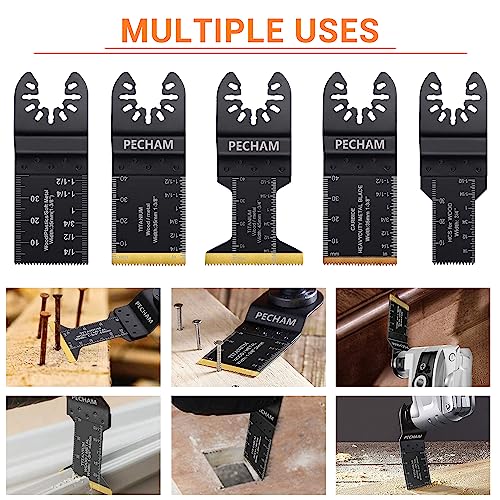 Image of PECHAM 23PCS Titanium & Carbide Multitool Blades Oscillating Tool Saw Blades Heavy Duty for Hard Material, Metal /Steel Nails /Bolts /Screws Fit Most Oscillating Tools