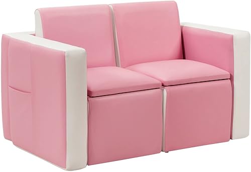 TUOCHUFUN Cozee - Juego de silla de mesa multifuncional para niños, sofá convertible 2 en 1 para niños, color rosa