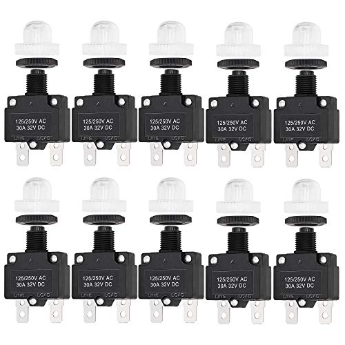 Fuzbaxy 10Pcs 30Amp Circuit Breakers With Push Button Reset With Quick Connect Terminals And Waterproof Button Cap #TOP2