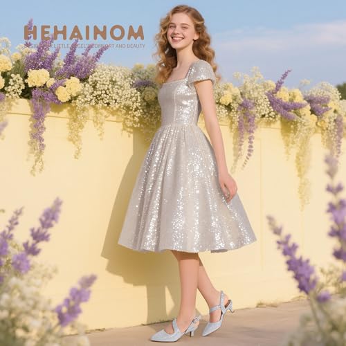 Image of Hehainom Girls Dress Shoes Kitten Heels Sandals Little Big Kids Pointed Toe Slingback Wedding Party Pumps Shoes