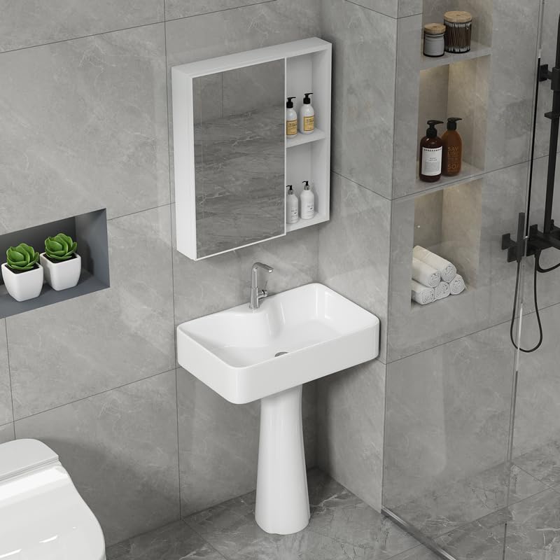 Fregadero de baño independiente moderno con grifo y kit de drenaje, lavabo compacto de pie para el hogar, diseño que ahorra espacio, elegante accesorio de baño pequeño
