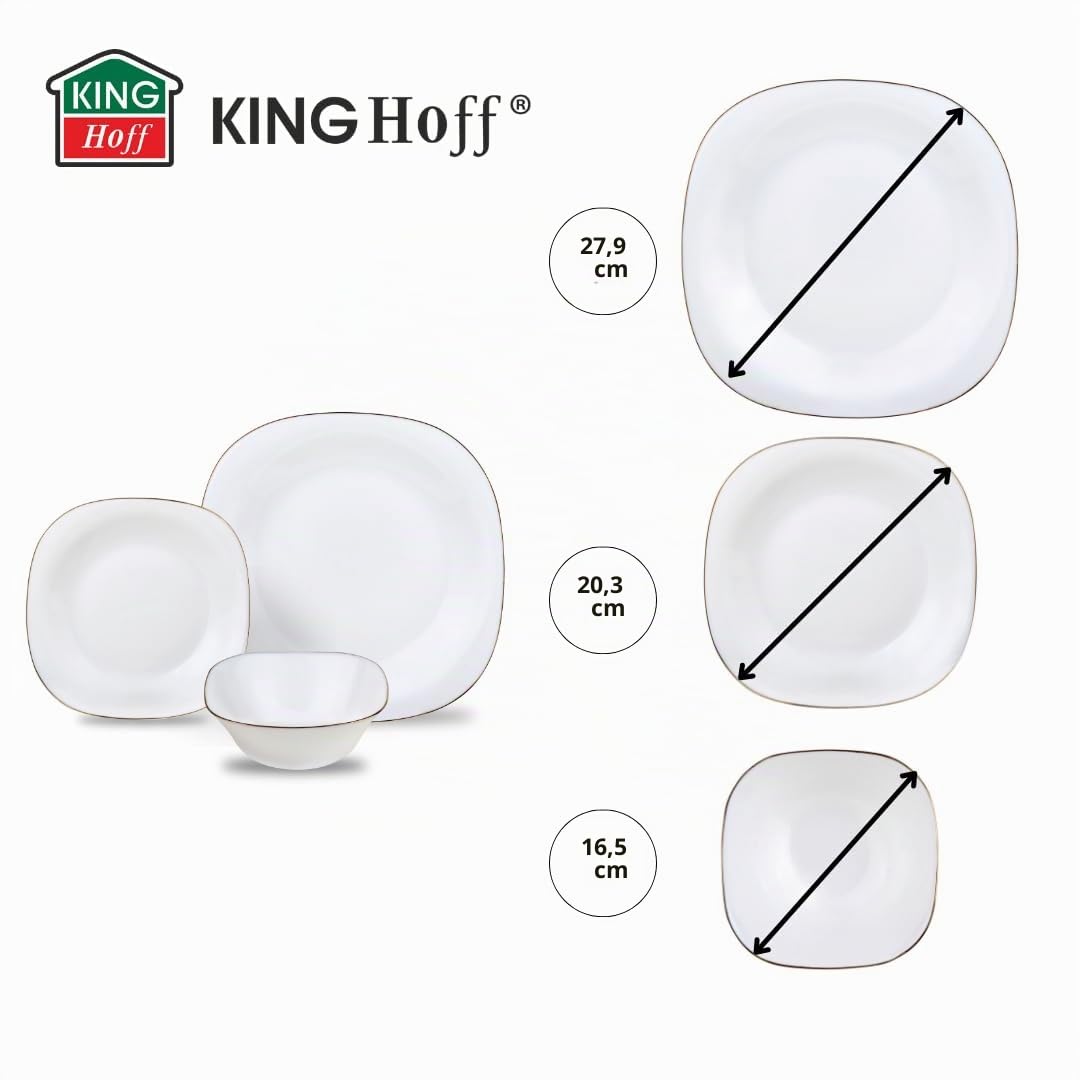 Juego de vajilla de 18 piezas con adornos dorados blancos para 6 personas Kinghoff (Topaz)