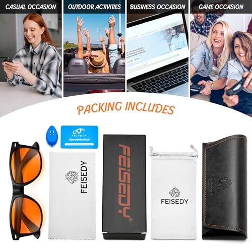 Image of FEISEDY Orange Blue Light Blocking Glasses for Woman Men Amber Lenses Computer Gaming Glasses for Better Sleep
