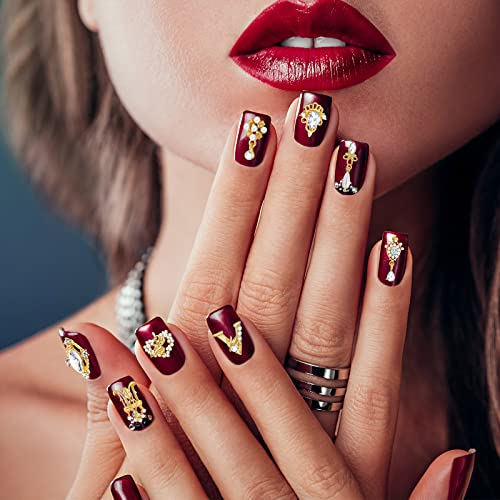 54 Pieces Nail Charms Rhinestones Heart Nail Charms Dangle Nail Jewelry 3D Dangle Nail Charms Crystal Metal Nail Gems Nail Flowers Jewelry Studs For Nail Diy (Classic Style, Gold) #TOP5