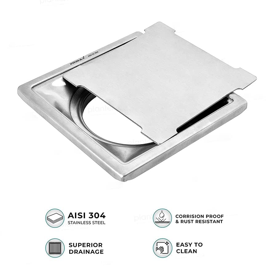 Image of Plantex (Primax) 304 Grade Stainless Steel Bathroom 6x6 Inches Square Floor Drain /Bathroom Jali for Drain /Bathroom Floor Drainer for Bathroom /Kitchen /Balcony (Matt)