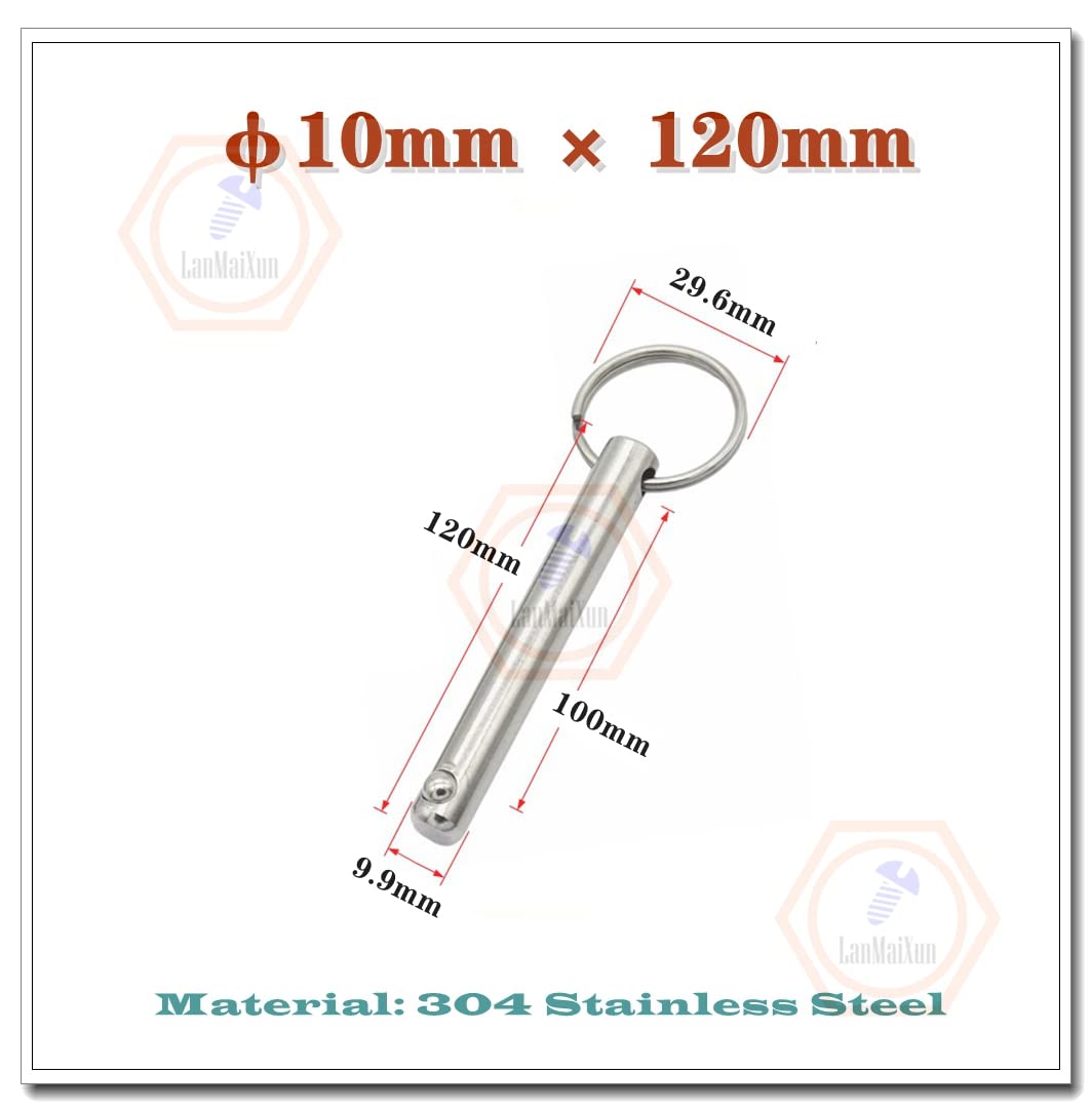 3 Stück φ10mm×120mm 304 Edelstahl Ball Locking Bolzen Folding Pin Sicherheitsbolzen Edelstahl Folding Bolzen Ring Bolzen Folding Pin mit Ring