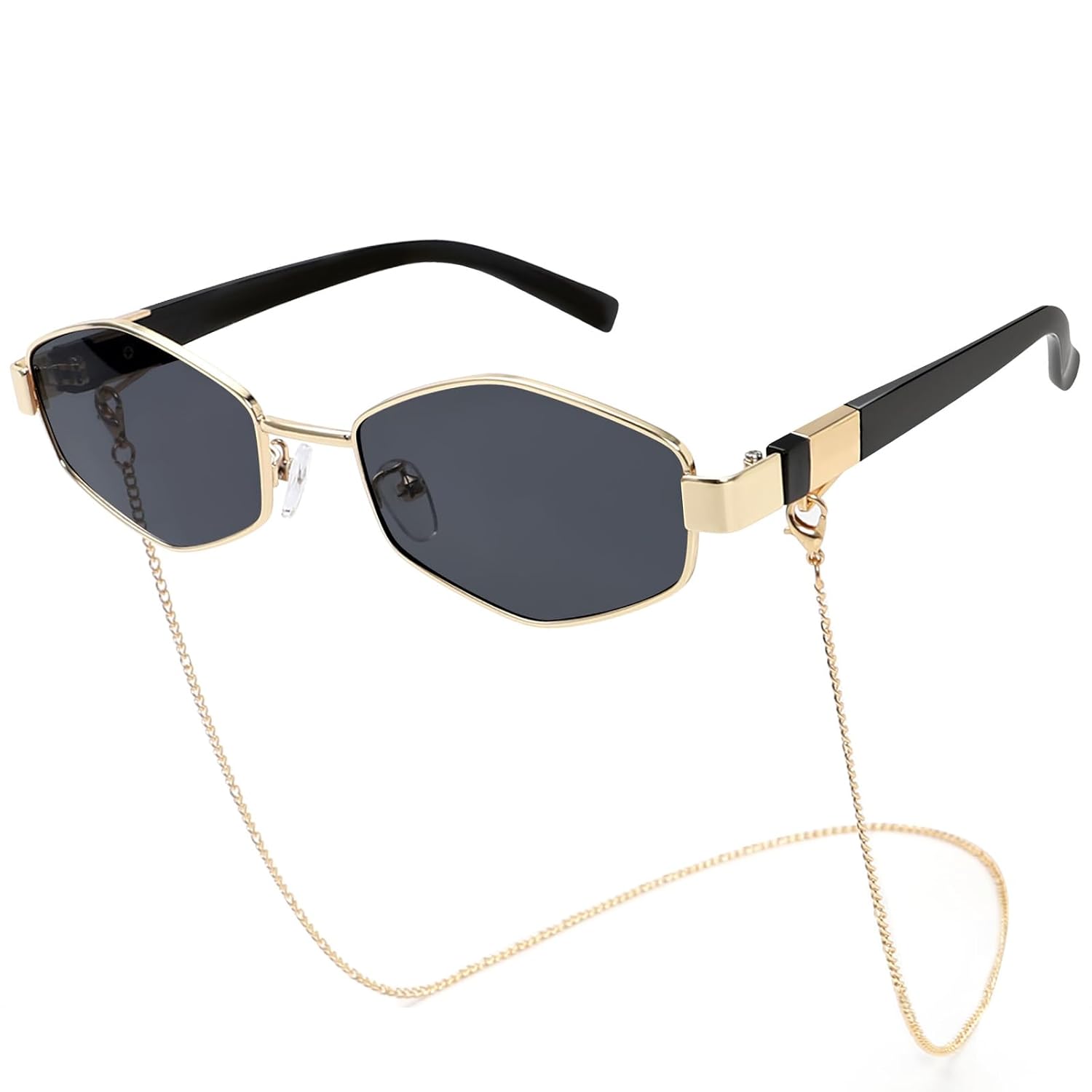 BOTEN Óculos de sol hexagonais modernos para mulheres retrô designer metal clássico óculos de sol com corrente