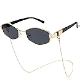 Trendy Hexagon Sunglasses For Women Retro Designer Metal Classic Shades Sun Glasses with Chain