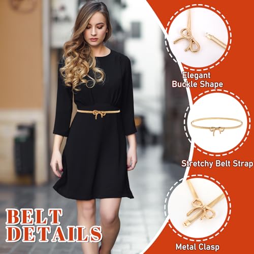 Metal Bow Belts for Women Skinny Bow Belts Gold Waist Belt Adjustable Stretchy Fashion Waistband With Bow-Knot Elastic Thin Waist Chain for Dresses Jeans3