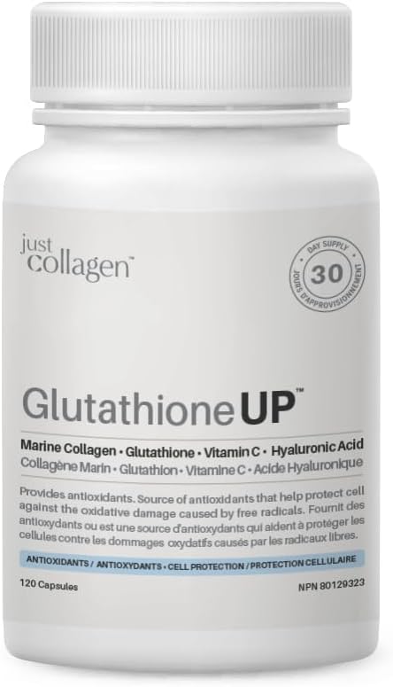 Just Collagen Glutathione UP 120 Capsules – Reduced Active Form – L-Glutathione with Hydrolyzed Marine Collagen, Hyaluronic Acid, and Vitamin C – Pure Glutathione Supplement for Antioxidant Support Just Collagen Glutathione UP 120 Capsules – Reduced Active Form – L-Glutathione with Hydrolyzed Marine Collagen, Hyaluronic Acid, and Vitamin C – Pure Glutathione Supplement for Antioxidant Support