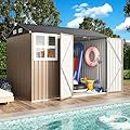 IRONCK 8x6FT Outdoor Storage Shed with Clear Window, Tool Shed with Breathable Vent and Lockable Doors, Metal Garden Storage for Poolside, Patio, Backyard, Brown