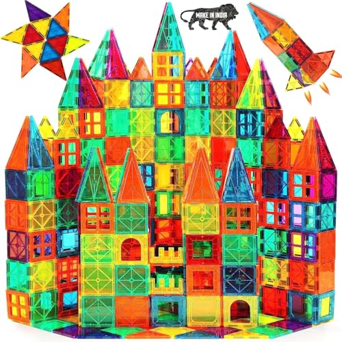 Image of ANVIE & ABEER Set of 50 Big (75mm) Magnetic Building Tiles for Kids, Educational Stacking Blocks for Boys Girls, Magnets Construction Toys, (Big Tiles Set of 50 PCS)