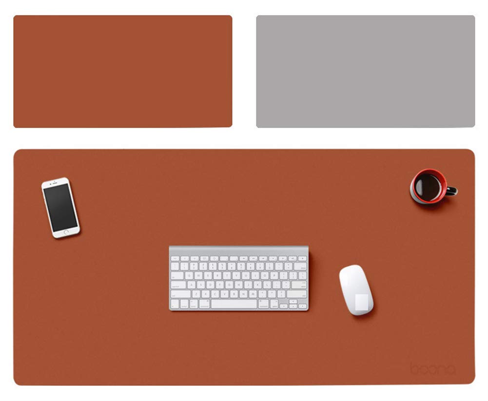Insun Large Desk Pad Mouse Pad Non-Slip PU Leather Desk Mouse Pad Waterproof Dual Side Use Desk Gaming Writing Mat Brown Grey 80x30cm