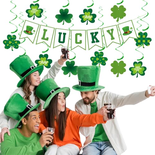 Image of St-Patricks Day Party-Decoration Green-Shamrock Garland - 25pcs Saint St. Patrick's Tissue Paper Pom Poms Fan Streamers Swirl,Irish Lucky Banner, Baby Shower Birthday Hanging Decor Lasting Surprise