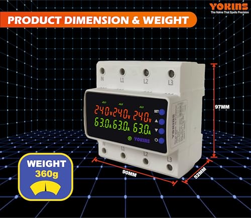 Image of YOKINS 3-Phase Automatic Over /Under Voltage Protector 63A 220VAC | Dual Working Mode | Overcurrent, Phase-Loss & Phase-Imbalance Protection (YD-6VA Meter)