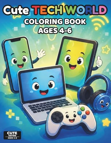 Cute Tech World Coloring Book for Kids Ages 4-6: Easy and Fun Coloring Pages with Cute Computers, Robots, Gadgets, Cameras, Game Controllers, and ... for Young Kids (Cute Technology Series) image 2