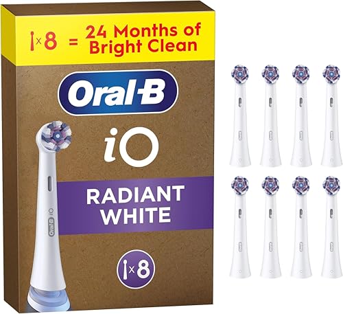 Oral-B iO Original Electric Toothbrush Heads, Pack of 8 Toothbrush Heads with Angled Bristles for Deep Plaque Removal & Polishing Petals for Teeth Whitening, for Oral B iO Series Radiant White