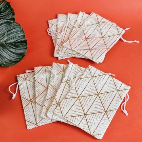 Image of SATYAM KRAFT 100 Pcs Jute Potli Bags for Wedding, Return, Festive Gifting | Eco-Friendly, Handmade Drawstring Bags for Jewelry, Sweets, Dry, Party, Reusable & Biodegradable (Pack of 100) (color 11)