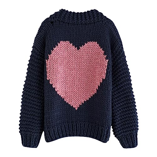 Image of CHICWISH Women's Navy Key to My Heart Hand Knit Chunky Cardigan