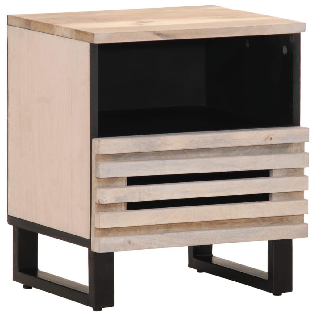 Comodino 40 × 34 × 46 cm in legno di mango con cassetto, comodino per camera da letto, soggiorno, corridoio, spazio con gambe in acciaio inox