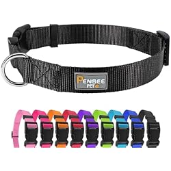 PENSEEPET Dog Collar Black Basic Adjustable Dog Collars with Breathable Quick Release Nylon Pet Collar for Puppy Small Medium Large Dogs Boy
