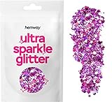 Hemway Rose Pink Holographic Mix Glitter Chunky Multi Purpose Dust Powder Arts & Crafts Wine Glass Decoration Weddings Flowers Cosmetic Face Eye Body Nails Skin Hair Festival 10g