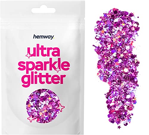 Hemway Rose Pink Holographic Mix Glitter Chunky Multi Purpose Dust Powder Arts & Crafts Decorations Costumes Makeup Cosmetic Face Eye Body Nails Skin Hair Festival 10g