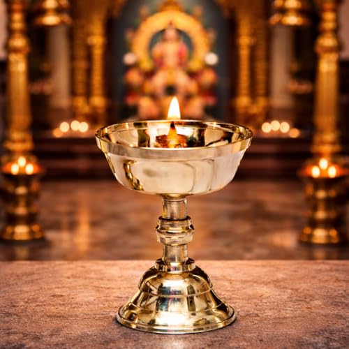 Narayan bhakti akhand Narayan Diya (Pack of 1)| Brass Diya for Pooja | deepam kundulu jyot Diya Oil lamp | Pooja Articles and Pooja Items for Home Temple (Height: 8.8 cm || Weight:110 gm)