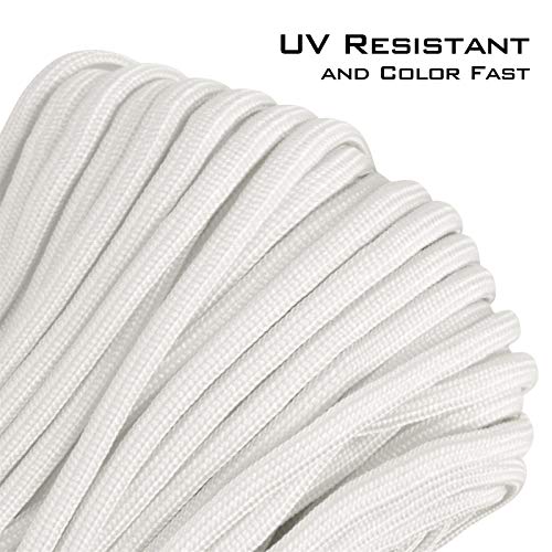 Extremus True Mil Spec 5040 Paracord, Made In The Usa, Military Grade 550 Lbs Breaking Strength, 7 Twisted Nylon Strands Plus Tracer Strand, Uv Resistant, Color Fast, White, 50 Feet #TOP3