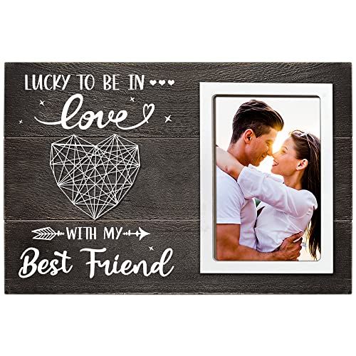 Cocomong Gifts For Him Or Her On Valentines Day, Boyfriend And Girlfriend Anniversary, Birthday, Romantic Couple Gift - Husband, Wife, Fiance Gifts - Lucky To Be In Love 4X6 Picture Frame #TOP16