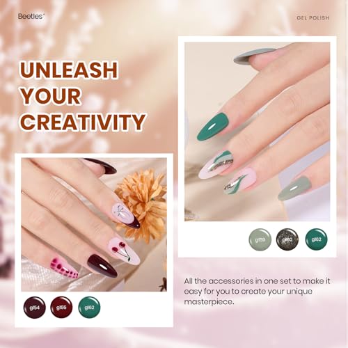 Image of Beetles Gel Nail Polish Set - Sonata Gel Polish, 20 Colors Brown Burgundy Red Green Glitter Soak Off UV LED Gel Polish Kit with Base Coat Glossy Matte Top Coat Manicure Gift for Women