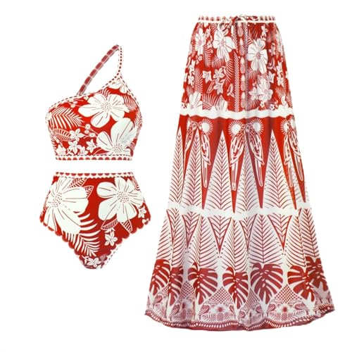 Bikinis Mujer 2025 Bikinis Mujer 2025 Brasileña Traje De Baño para con Falda Envolvente para La Playa Conjunto De Bikini con Estampado Floral Bikini Talla Grande 3XL (Red XL)