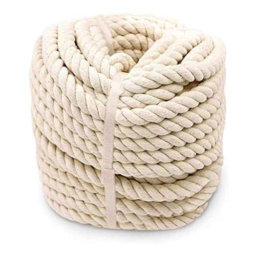 Aoneky Vriden Bomullsrep 14-16mm, 30M - 3-Tråds Naturfiber Bomullssnöre för Heminredning, Vardagsrum, Hängmatta, DIY (14mm 30M)