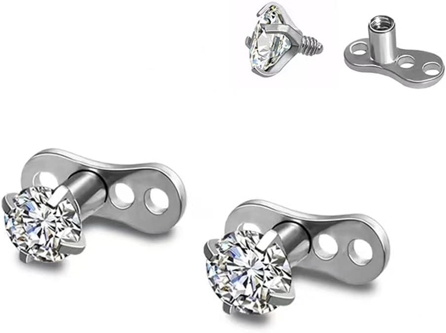 9Pcs 14g Stainless Steel Cubic Zirconia/Opal Dermal Anchor Tops and Base Microdermals for Body Piercing