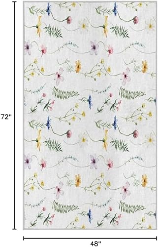 Miniatura 2 de Alfombra lavable de 6 x 9 pies, color azul, para dormitorio, sala de estar, estampado de flores, alfombra grande suave antideslizante, alfombra