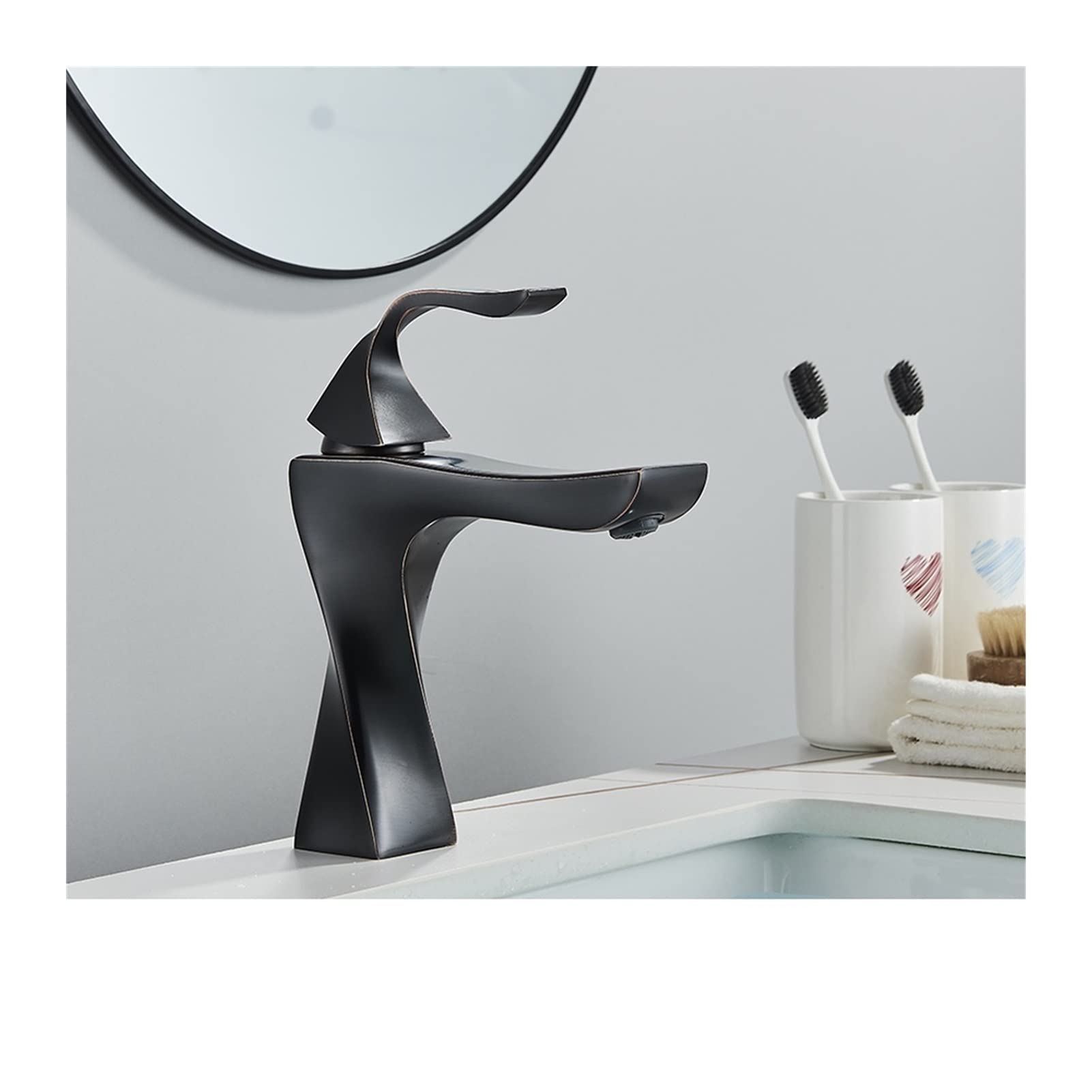 Cudtapi Black Bronze B Bathroom Faucet Chrome Polished Bathroom Basin Faucet Waterfall Hot Cold Water Mixer Tap Single Lever Black For(Black Bronze B)