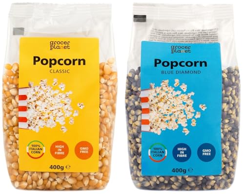 Grocer Planet - Mix Maíz para Palomitas (800g) | 2 Paquetes de 400g | Maíz Italiano - MIX (Amarillo Clásico + Diamante Azul)