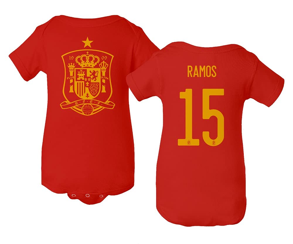 Flaura Europea Soccer 2020 Spain #15 Sergio RAMOS Jersey Style Little Infant Baby Short Sleeve Bodysuit (Red, 18M)