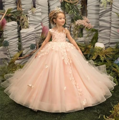 3D Butterfly Applique Dress Flower Girls Dresses Lace Tulle Pageant Dress for Girls Birthday2