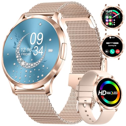 Relógio inteligente feminino com função de telefone, ecrã táctil HD de 1,32 polegadas, monitor de frequência cardíaca, monitor de sono, pedómetro, ciclo menstrual, calorias, resistente à água IP68