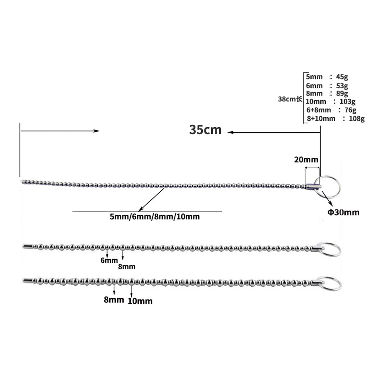 35cm Stainless Steel Urethral Sound Dilators Penis Plug Insert Stimulation Catheter Beads Male Masturbator Horse Eye Sticks BDSM (Color : ): 35cm 6mm