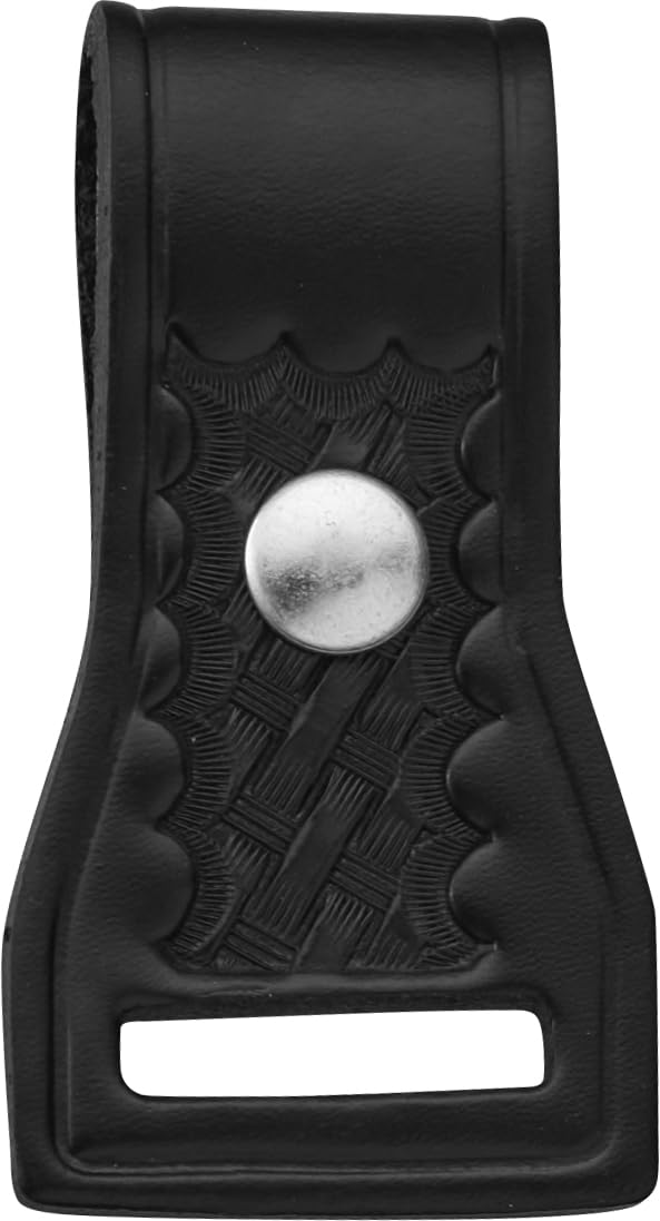 JAY-PEE Two-Way Radio Microphone Holder Epaulet Shoulder Basketweave Leather Mic Clip Slot for First Responder Uniforms. Chrome Snap