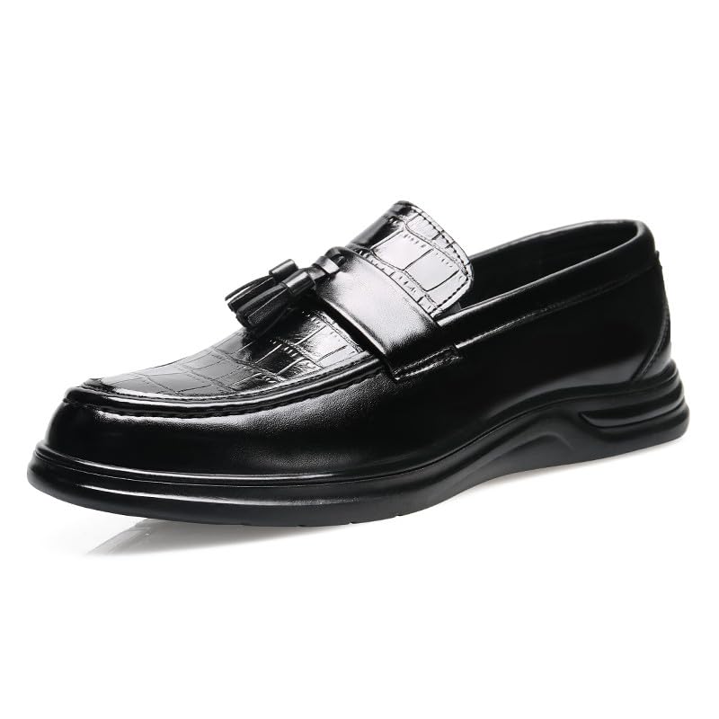 Santimon Men's Crocodile Print Tassel Loafers Slip-On Leather Shoes Comfortable Dress Casual Mocassin Driving Shoe